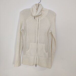 Jacob Connexion Vintage Women's Cardigan Size L White Wool Stretch Y2K Knitwear